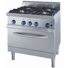 Cucina Professionale a Gas 4 Fuochi Potenziato con Forno a Gas GN 2/1 prof. cm 90